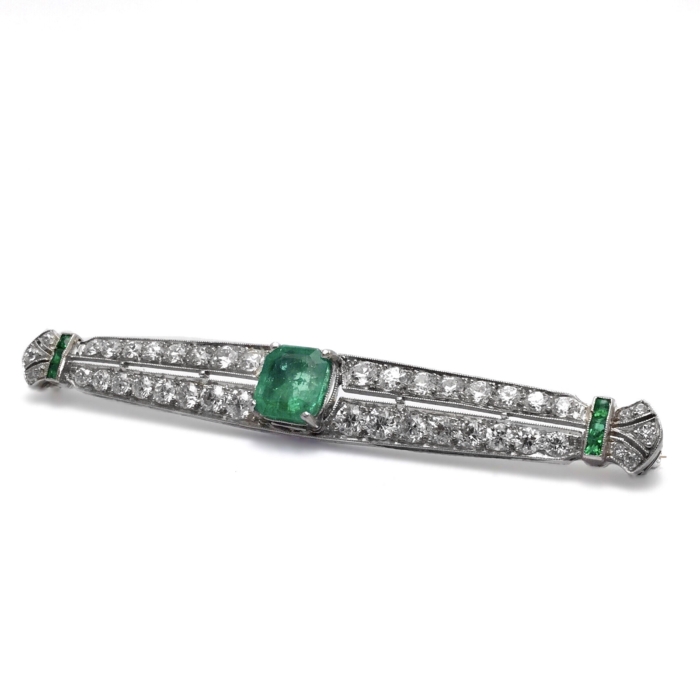 Tiffany & Co Art Déco Diamant Smaragd Brosche um 1925