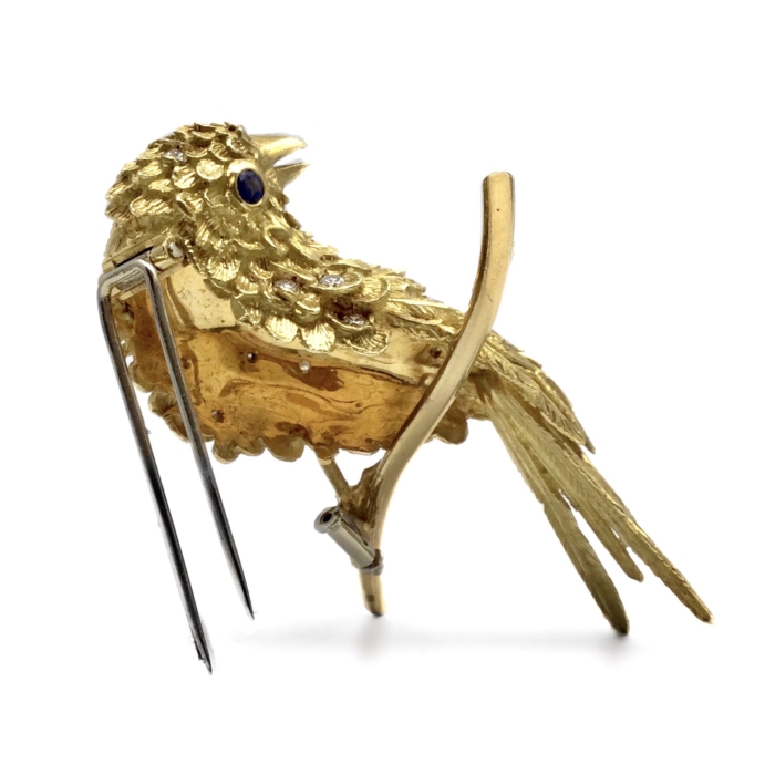 Vintage Gold Diamant Brosche “ Vogel “ 1950er Jahre