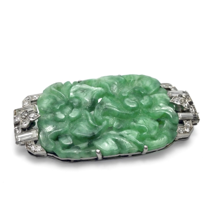 Art Deco Jadeit-Jade Diamant Brosche um 1925