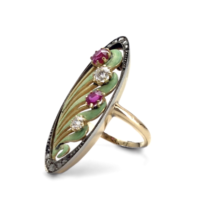 Jugendstil Diamant Rubin Ring um 1900