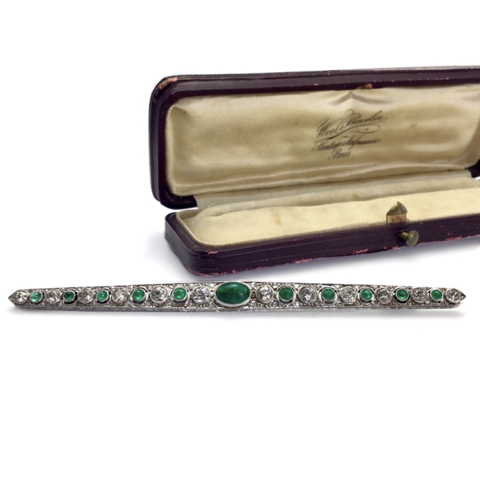 Art Deco Diamant Smaragd Brosche um 1920