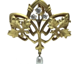 Jugendstil Gold Diamant Brosche um 1900