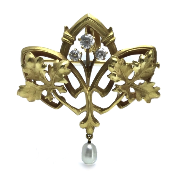 Jugendstil Gold Diamant Brosche um 1900
