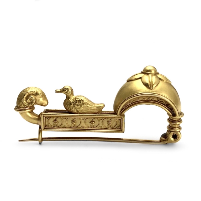 Etruscan Revival Gold Fibel Brosche um 1860