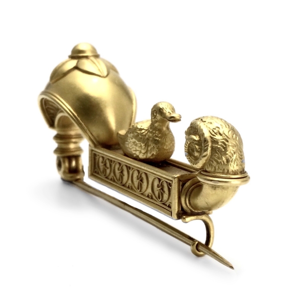 Etruscan Revival Gold Fibel Brosche um 1860
