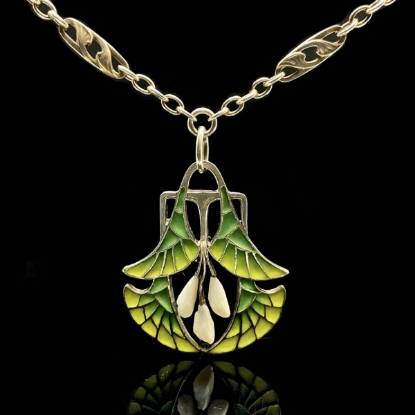 Heinrich Levinger Jugendstil Fensteremail Collier um 1900